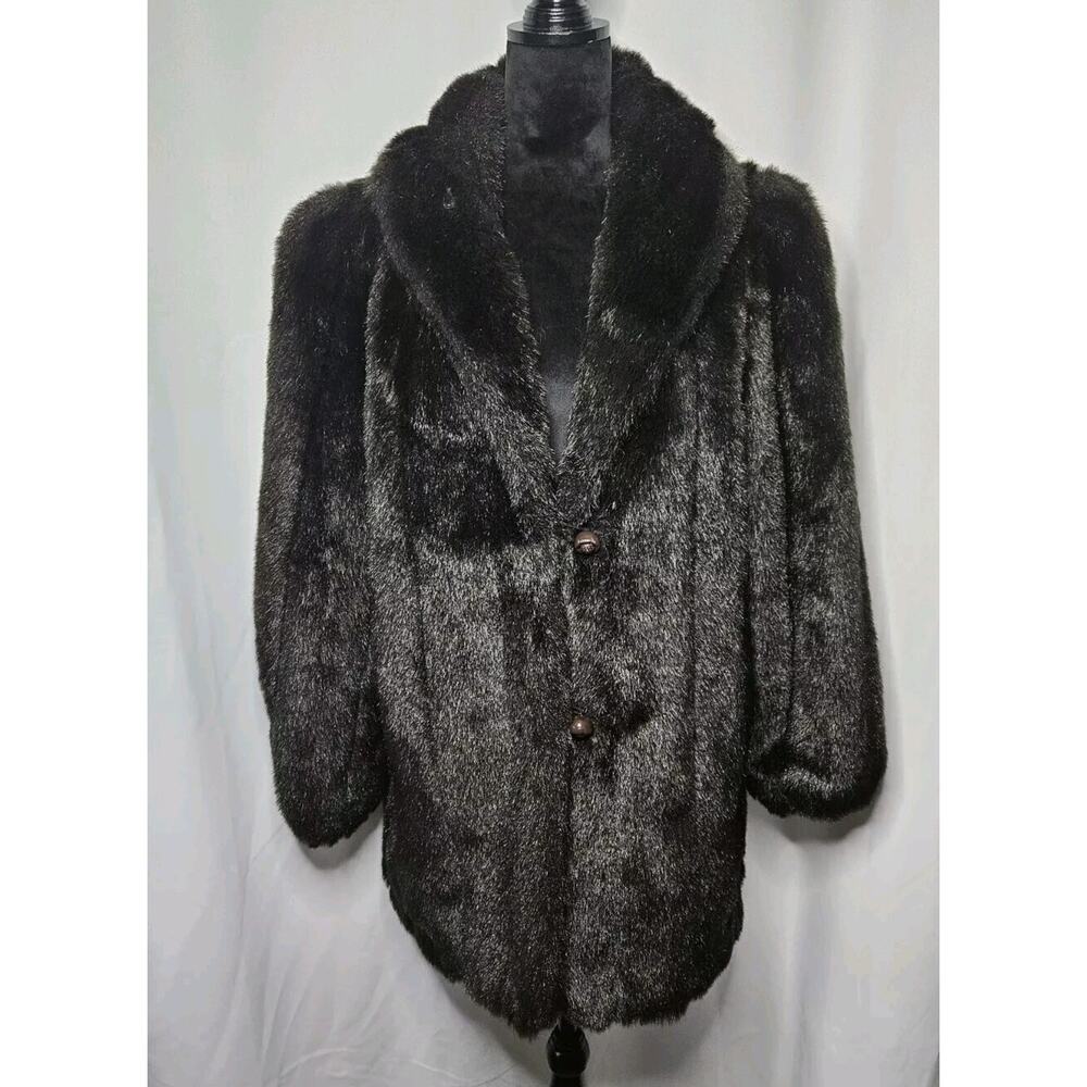 Outerlayers Vintage Faux Fur Coat US Made Chocolate Brown Jacket Sz XL Mob Glam